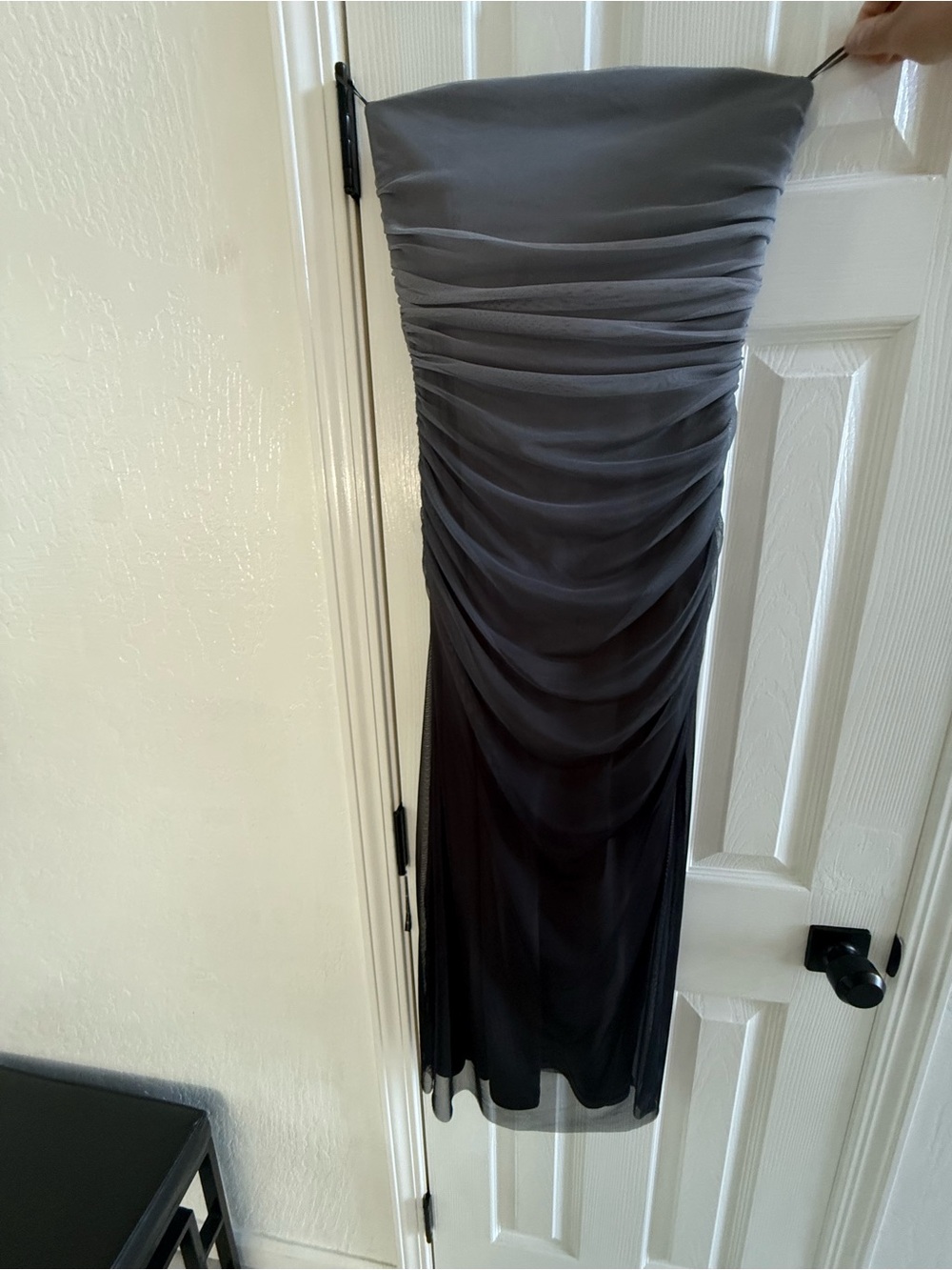 Zara Strapless Ruched Ombre Dress in Gray and Black worn once